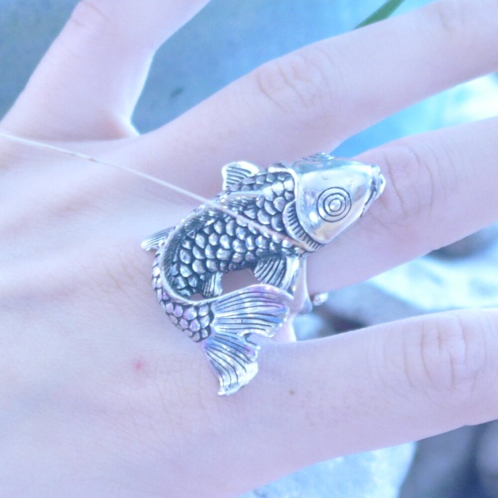 Huge Sterling Silver Koi Fish Statement Ring